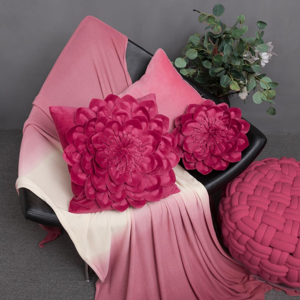 VG|rosered|3D Flower Throw Pillow Covers