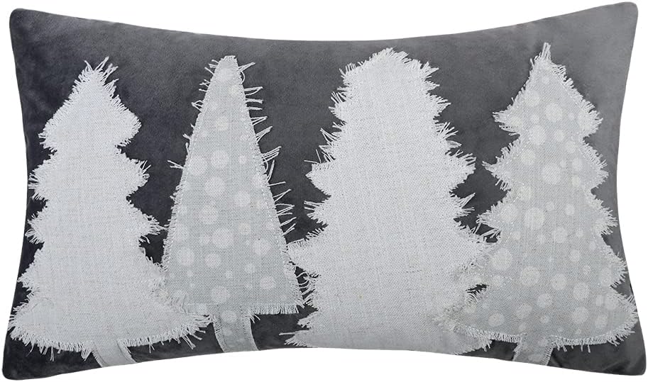 Decorative Merry Christmas Tree Throw Pillow Covers Cushion Cases for Sofa Couch Bedroom Living Room Farmhouse Holiday Xmas Decoration - Grey
