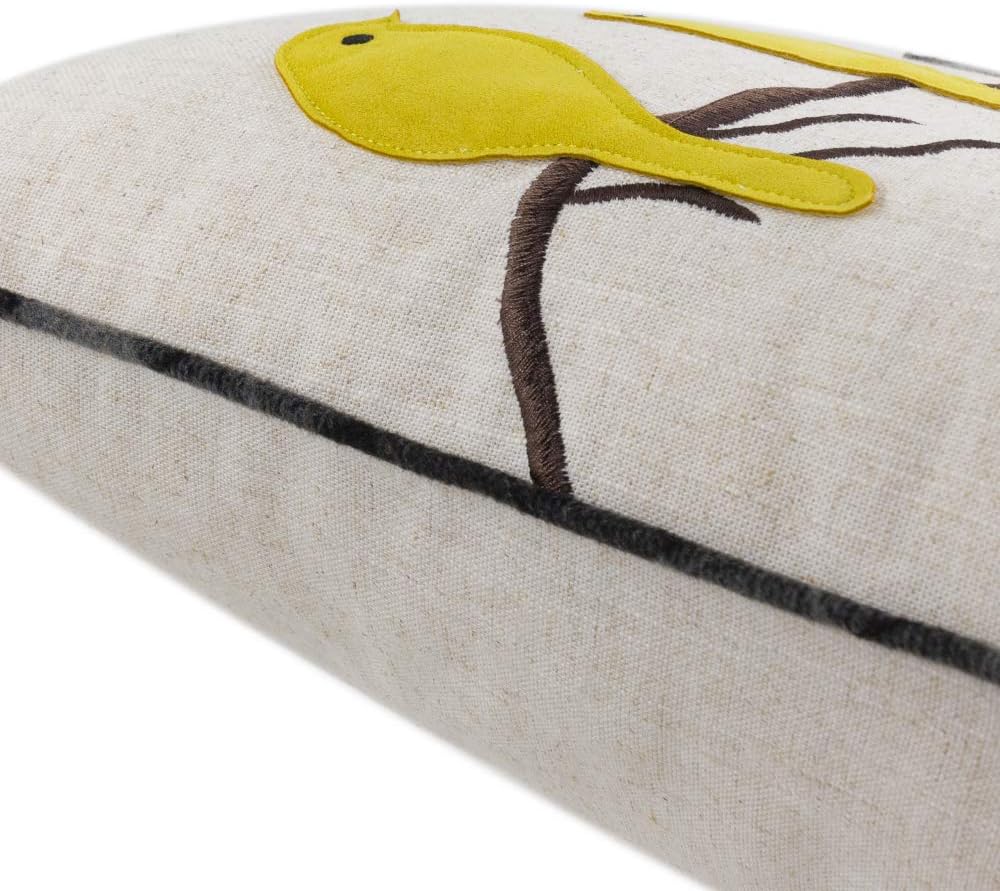 VG|yellow-gray-plaid-square-with-birds|Cute Birds Throw Pillow Cover Lumbar Accent Cushion Embroidered Pillowcase for Home Sofa Bed Living Room Dark Blue Orange Beige