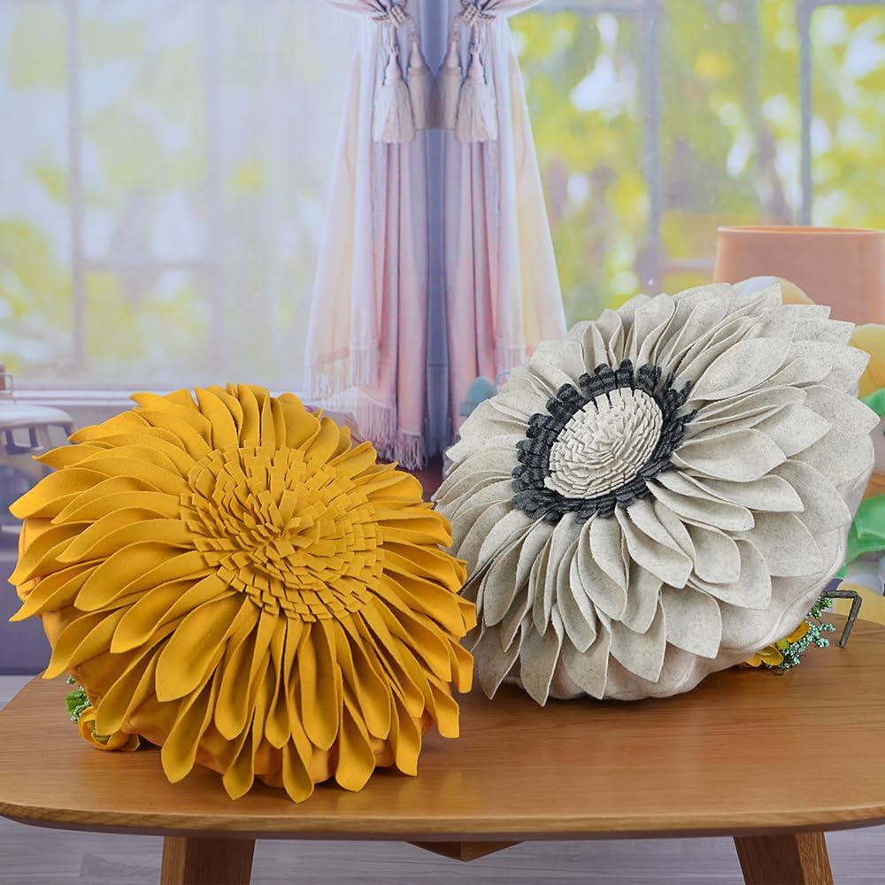 3D Sunflower Throw Pillow Cover, Gold Yellow