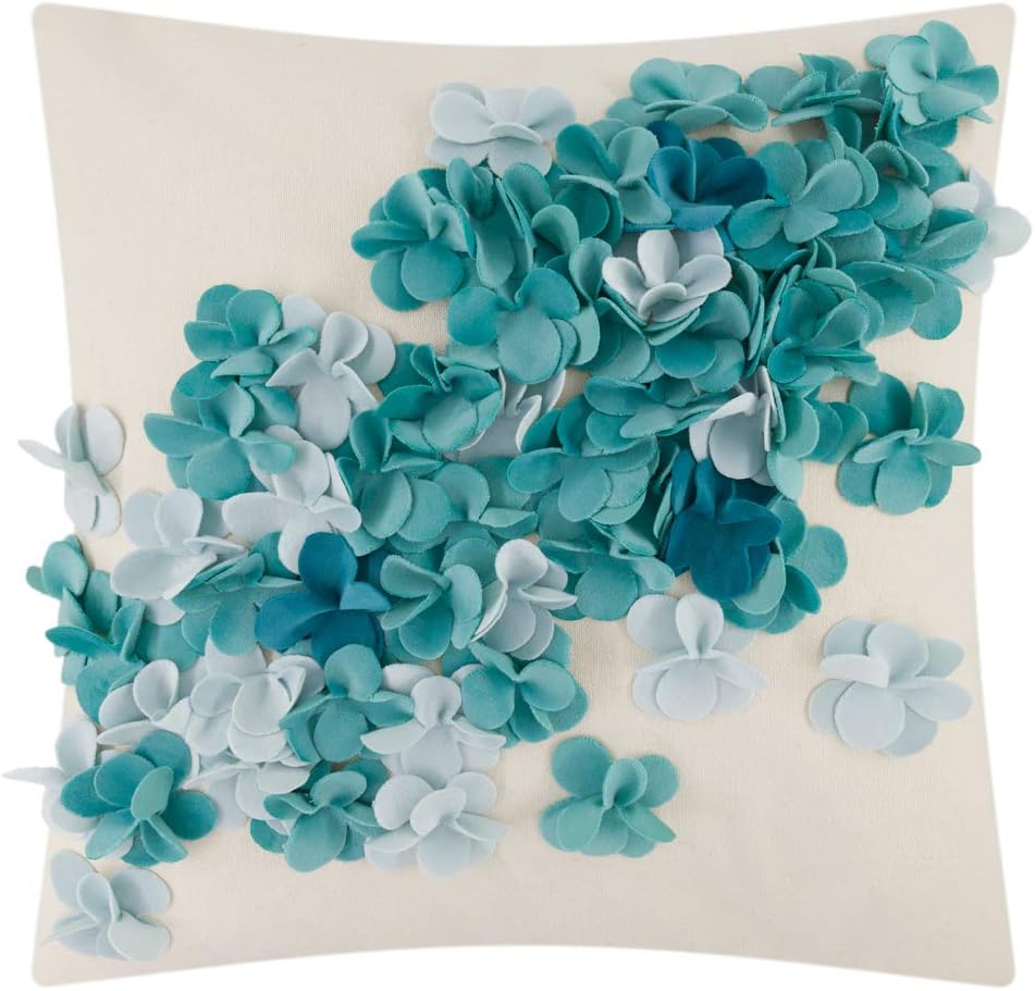 Handmade 3D Flower Throw Pillow Covers Decorative Aesthetic Floral Accent Pillow Cases Stereo Cushion for Couch Living Room Bed Chair Decor Beige - Teal