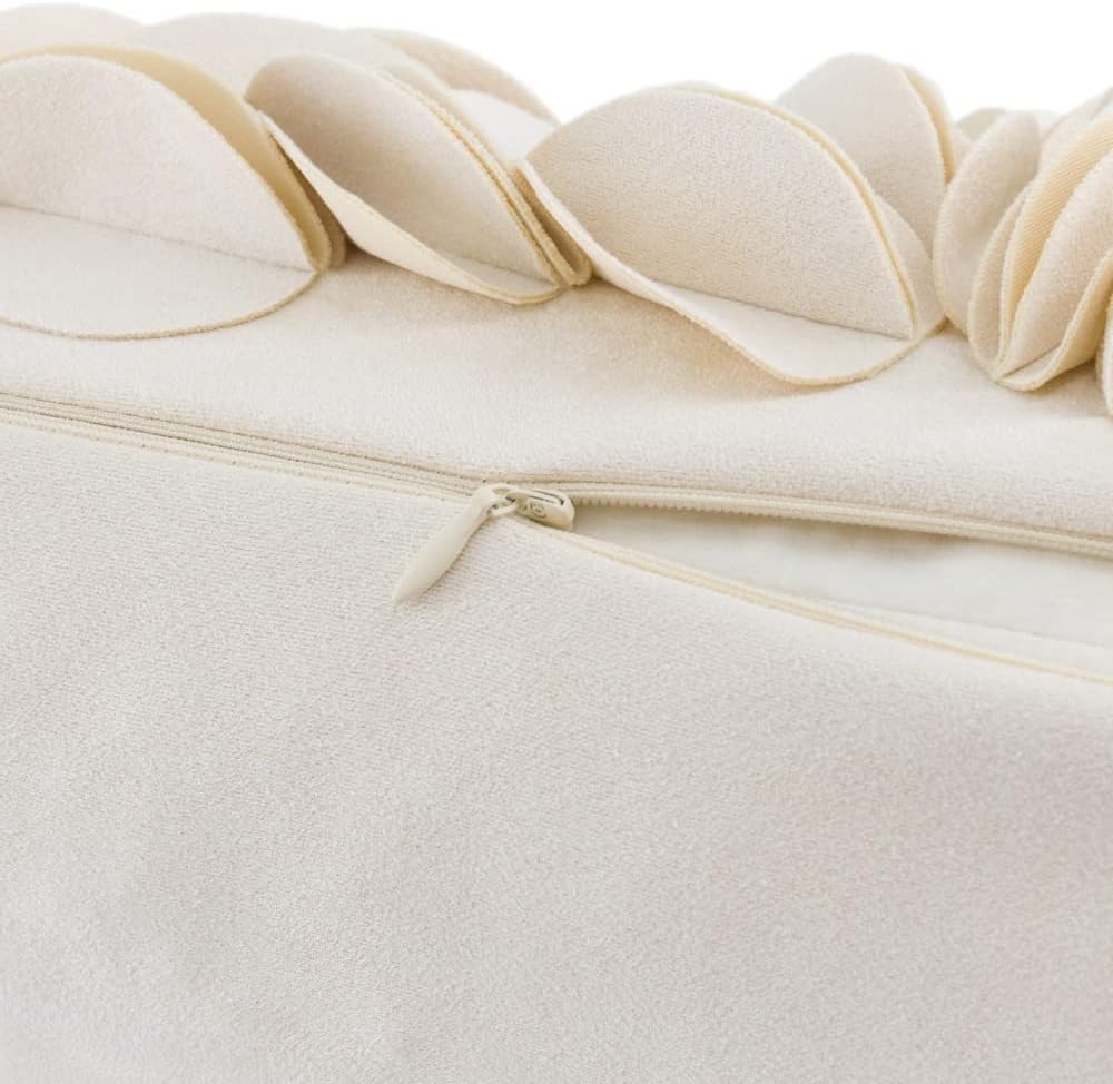 VG|beige-solid-suede|Handmade 3D Floral Throw Pillow Cover