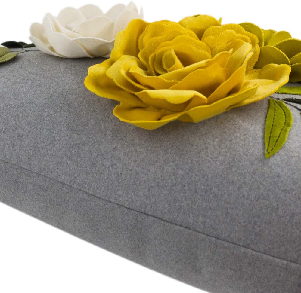 VG|yellow|Decorative 3D Flower Throw Pillow Cover Handmade Floral Accent Cushion Case for Living Room Sofa Couch Chair Gray