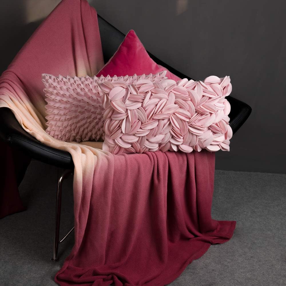 VG|pink-velvet|Handmade 3D Floral Throw Pillow Cover