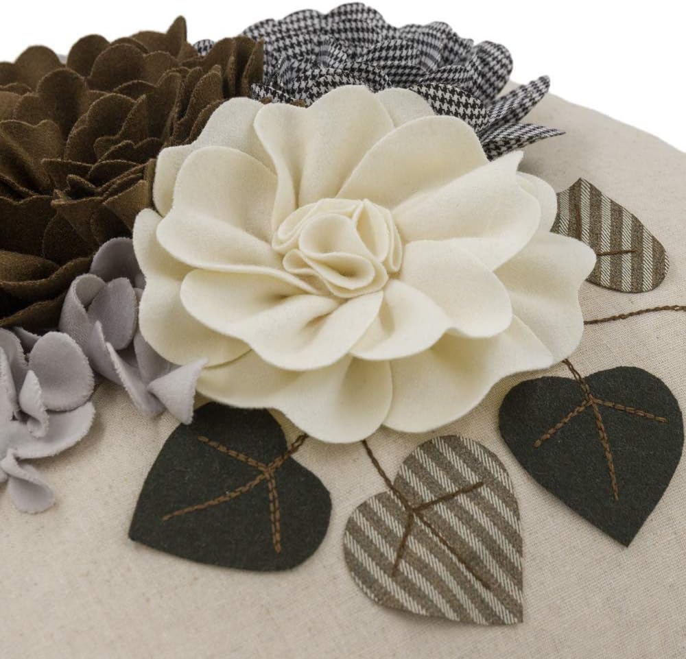 Decorative 3D Flower Throw Pillow Cover Handmade Floral Accent Cushion Case for Living Room Sofa Couch Chair Gray
