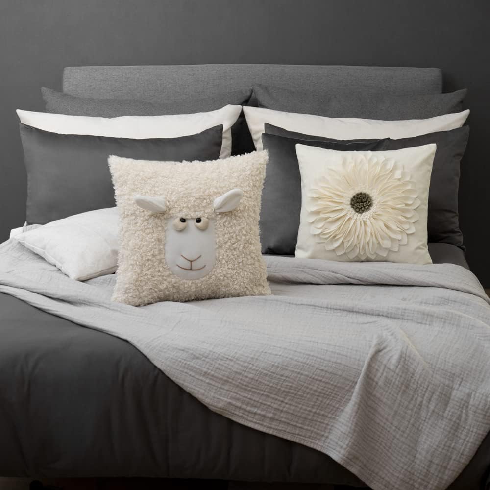 VG|s-sheep-beige|Decorative Throw Pillow Covers Accent Lion Pattern Chenille Cushion Covers Pillowcases for Couch Bed Living Room Home