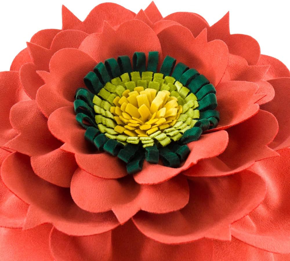 VG|reddish-orange|3D Flower Decorative Throw Pillow Accent Handmade Round Pillow Cushion with Insert for Home Couch Bedroom Decor