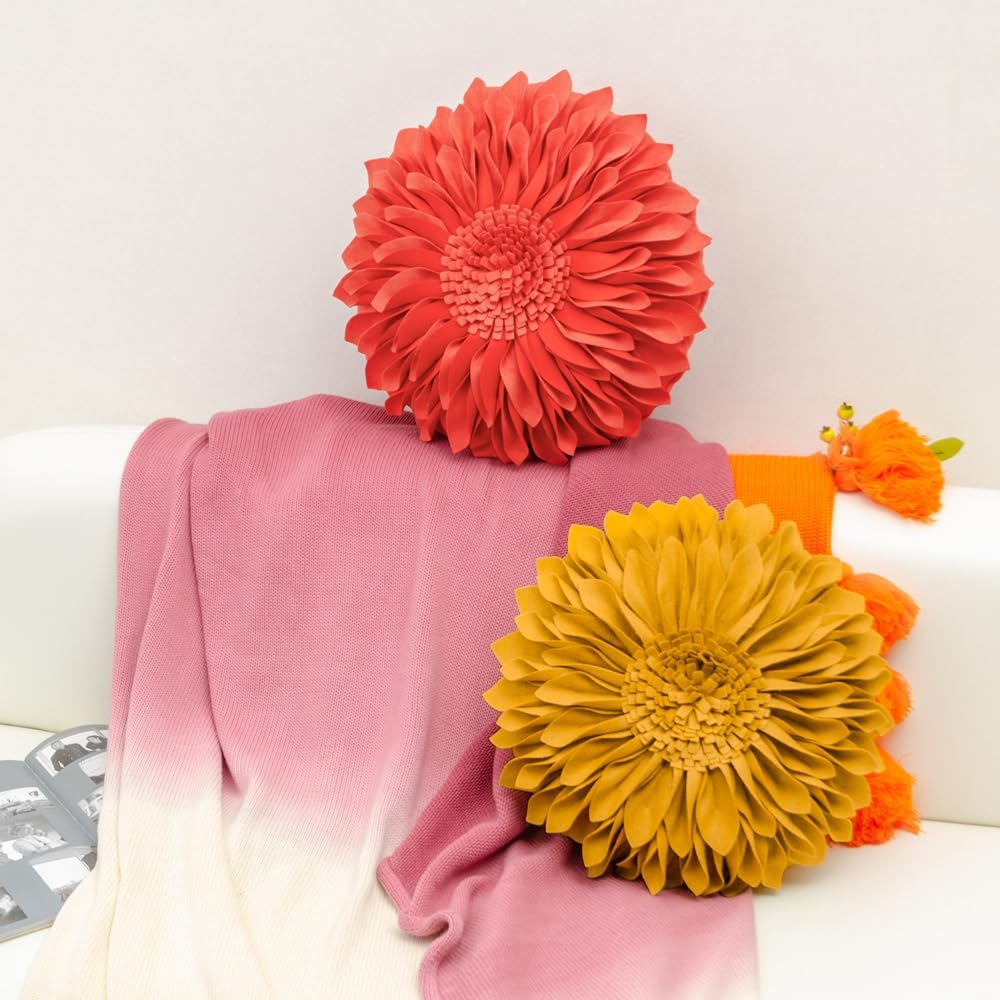 3D Sunflower Throw Pillow Cover, Gold Yellow