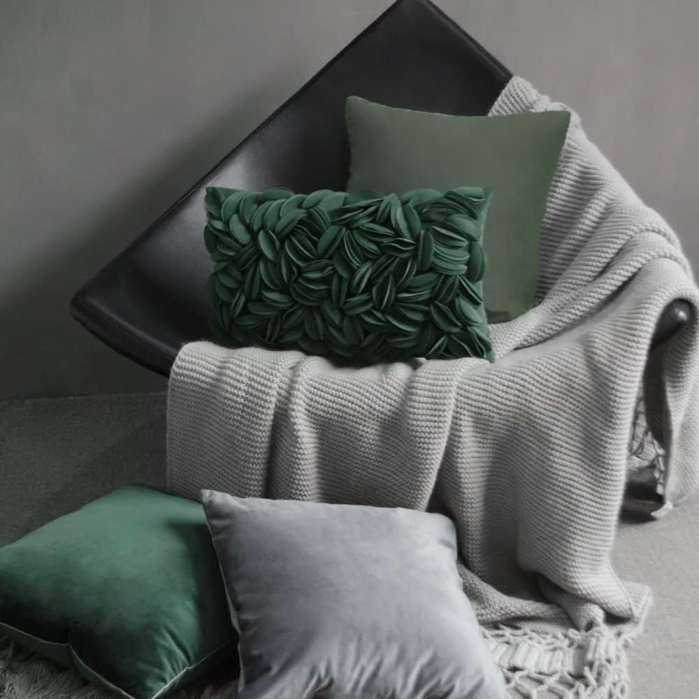 VG|dark-green-persian-velvet|Handmade 3D Floral Throw Pillow Cover