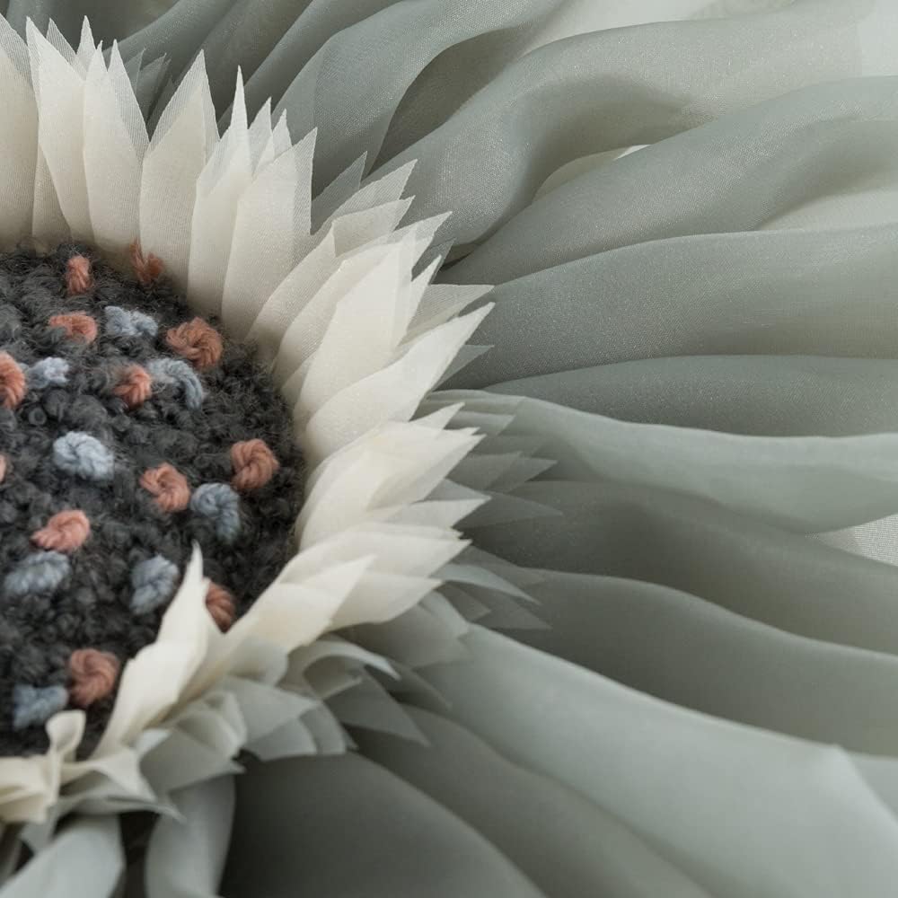VG|gray|3D Flower Throw Pillow Cover Decorative Round Daisy Shaped Cushion Floral Pillowcase for Bed Sofa Couch Living Room