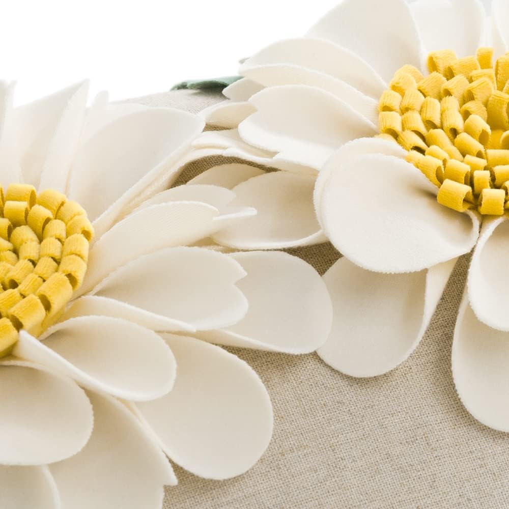 VG|3flower-white-velvet|3D Daisy Flower Throw Pillow Cover, White