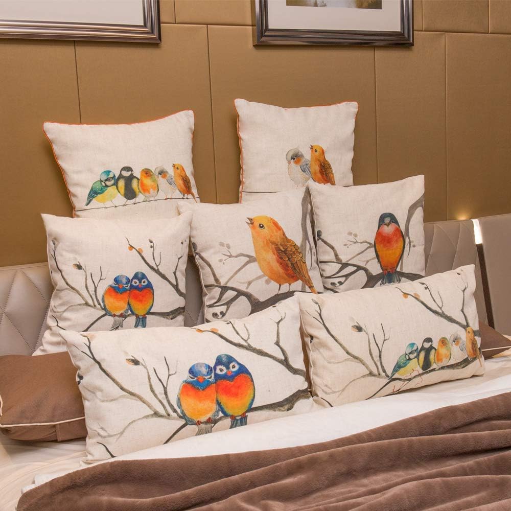 Cute Birds Series Throw Pillow Cover Decorative Pillowcase Cushion Case Shell Linen Couch Bed Home Decor