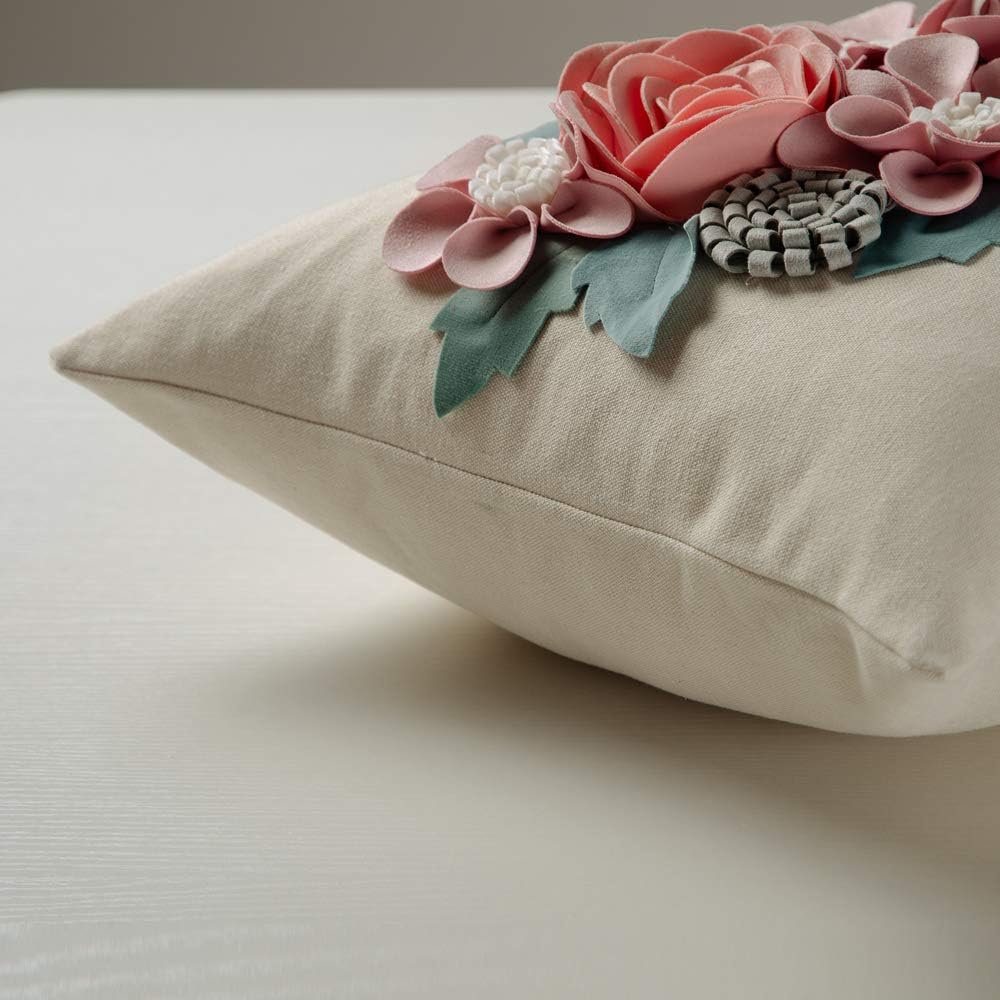 3D Flower Throw Pillow Cover Aesthetic Decorative Floral Accent Pillow Colorful Cushion for Bed Living Room Couch Office Decor Beige Green