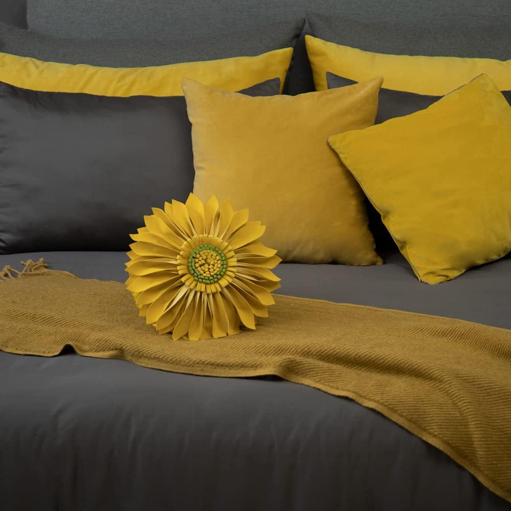 VG|yellow|3D Flower Throw Pillow Cover Aesthetic Decorative Daisy Accent Pillow Case Hand Crafted Cushion Round Floral Pillowcase for Home Bed Couch Bedroom Chair