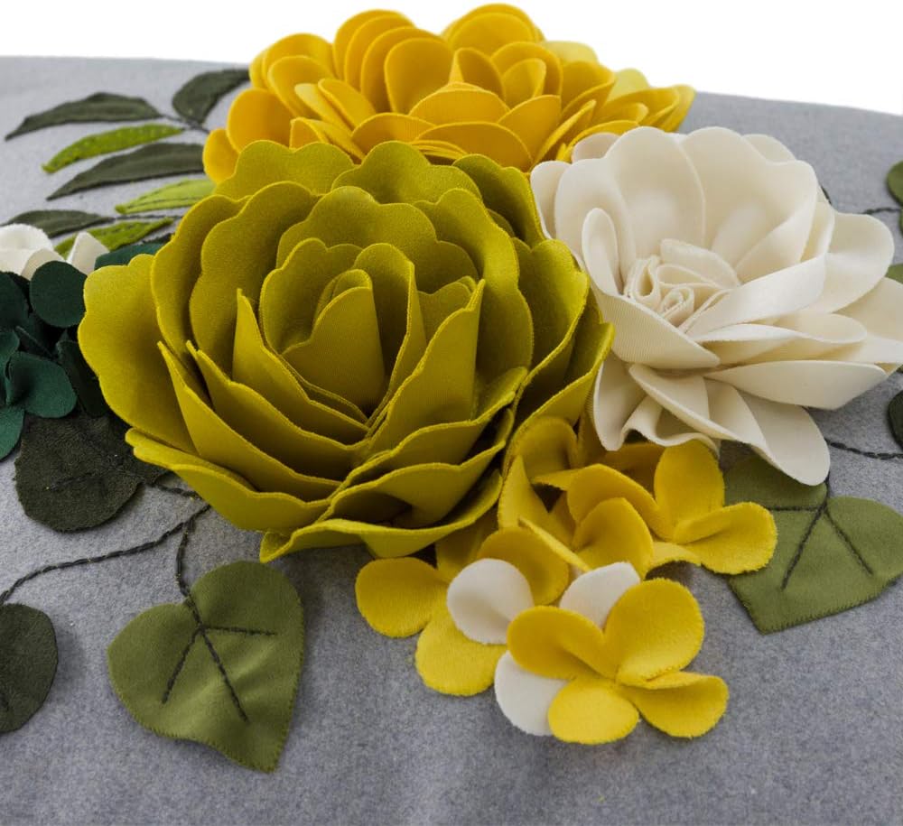 VG|yellow|Decorative 3D Flower Throw Pillow Cover Handmade Floral Accent Cushion Case for Living Room Sofa Couch Chair Gray