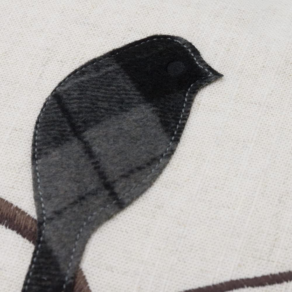 VG|teal-blue-gray-plaid-birds-on-branch|Cute Birds Throw Pillow Cover Lumbar Accent Cushion Embroidered Pillowcase for Home Sofa Bed Living Room Dark Blue Orange Beige