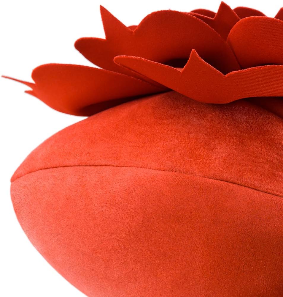 VG|reddish-orange|3D Flower Decorative Throw Pillow Accent Handmade Round Pillow Cushion with Insert for Home Couch Bedroom Decor
