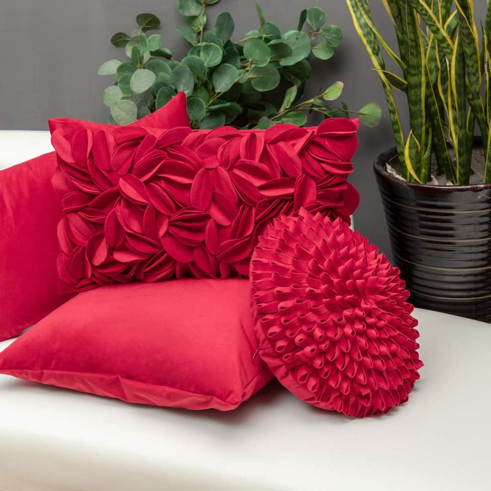 VG|red-velvet|Handmade 3D Floral Throw Pillow Cover