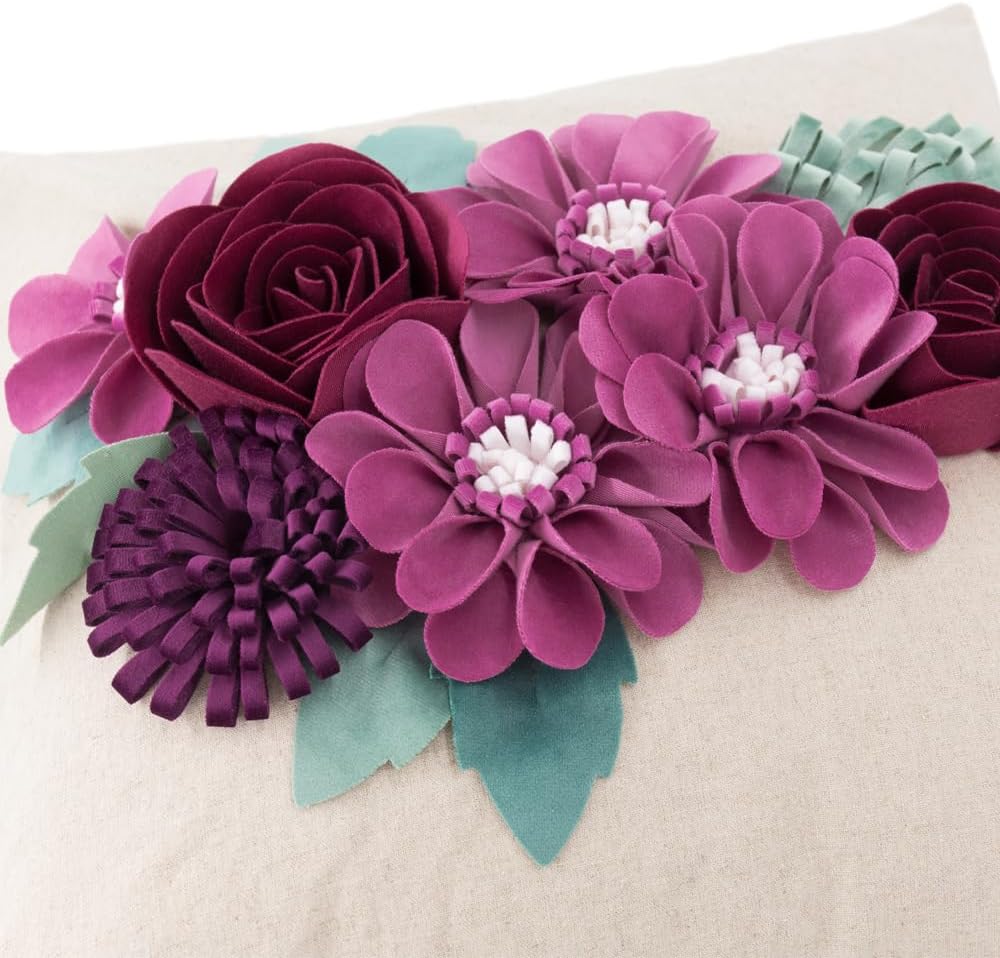 VG|hot-pink|3D Flower Throw Pillow Cover Aesthetic Decorative Floral Accent Pillow Colorful Cushion for Bed Living Room Couch Office Decor Beige Green