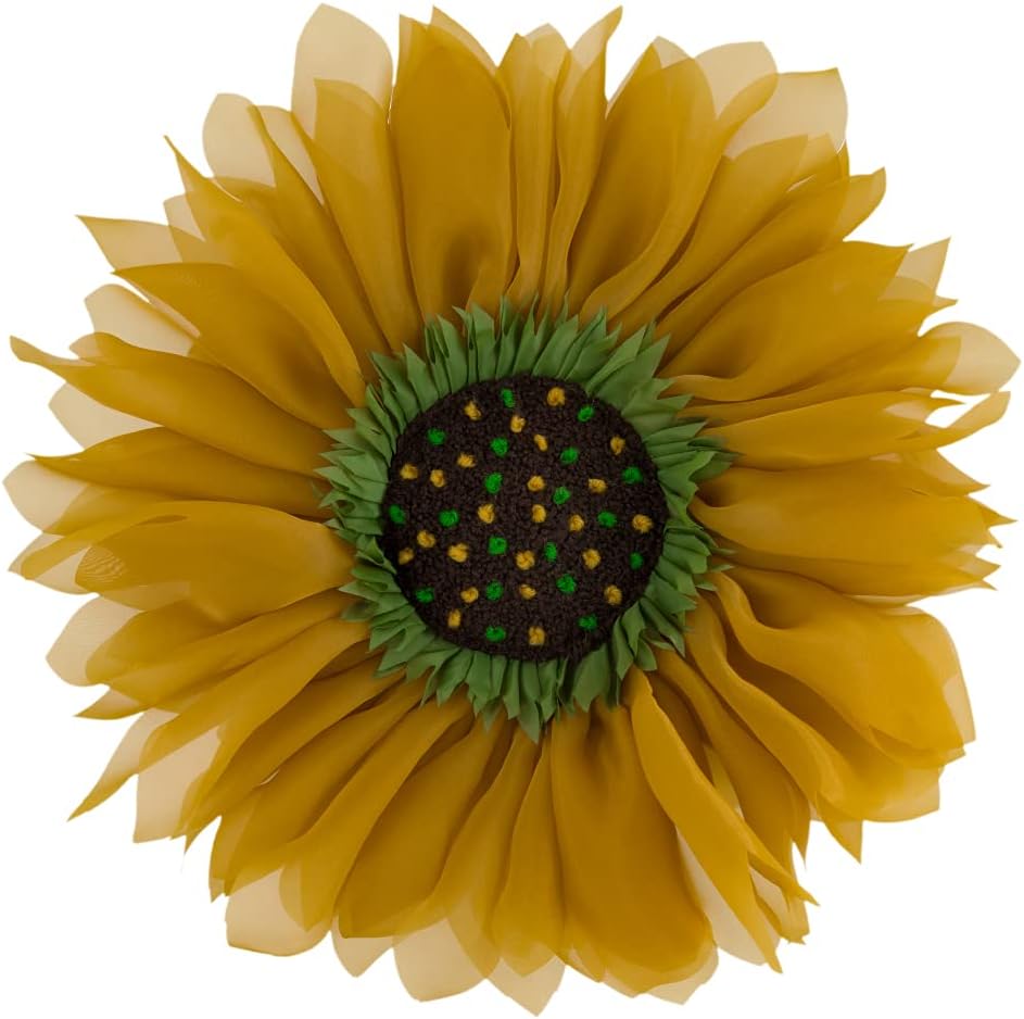 VG|mustard-yellow|3D Flower Throw Pillow Cover Decorative Round Daisy Shaped Cushion Floral Pillowcase for Bed Sofa Couch Living Room