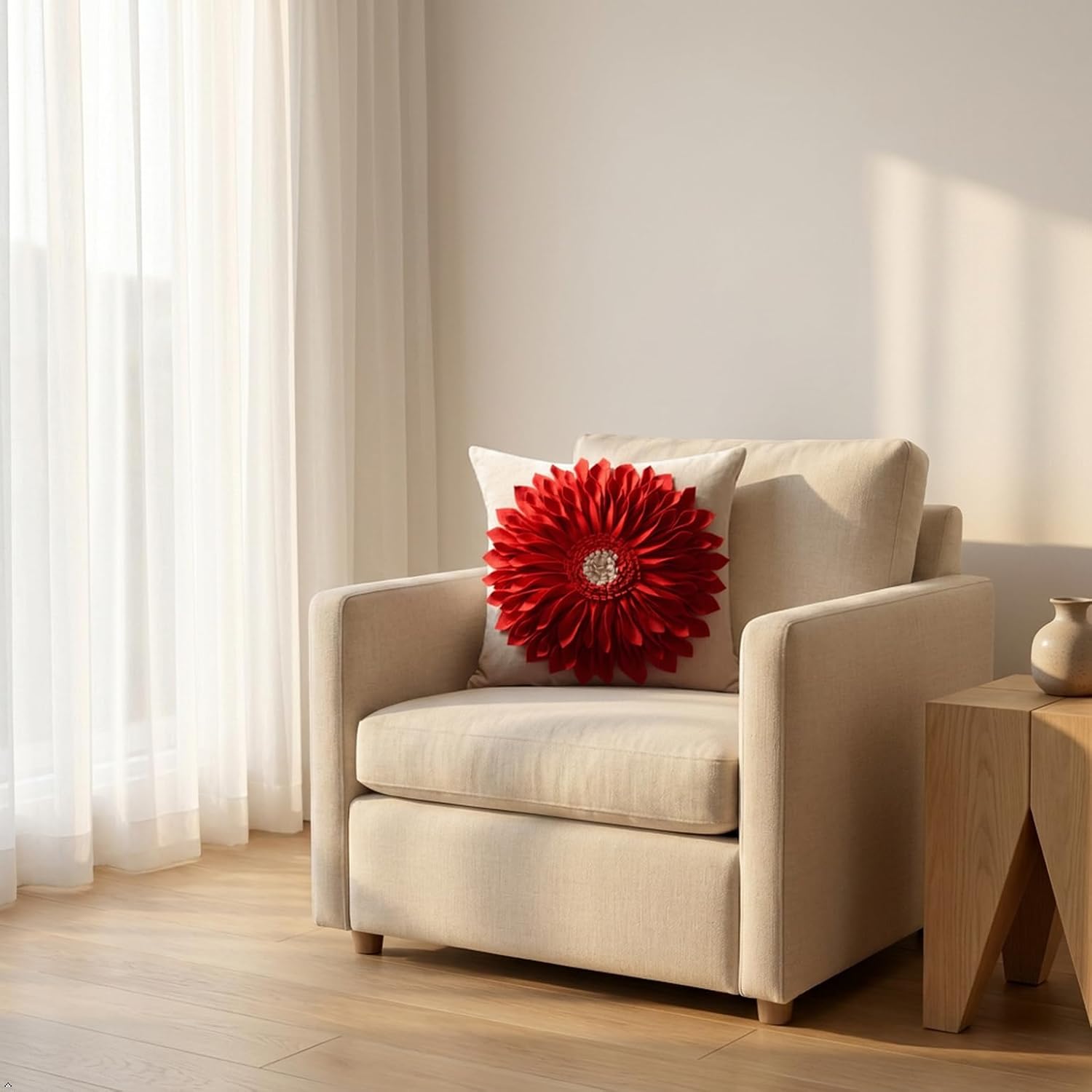 VG|reddish-orange-beige-canvas|3D Sunflowers Throw Pillow Cover Wine Red