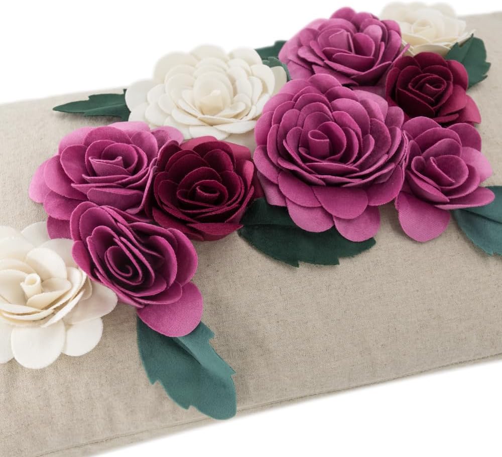 VG|rosered|3D Flower Throw Pillow Cover