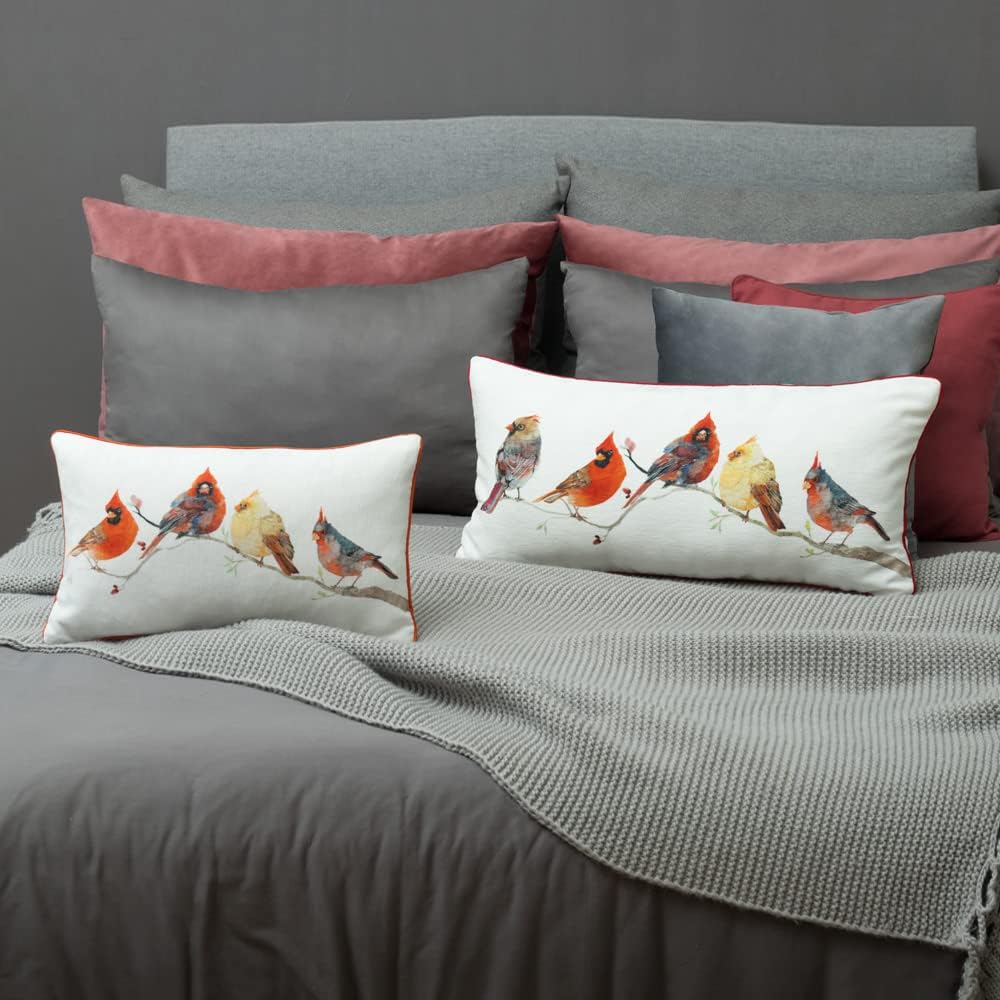 VG|yellow-with-5-birds|Cute Birds Throw Pillow Cover Lumbar Accent Cushion Embroidered Pillowcase for Home Sofa Bed Living Room Dark Blue Orange Beige