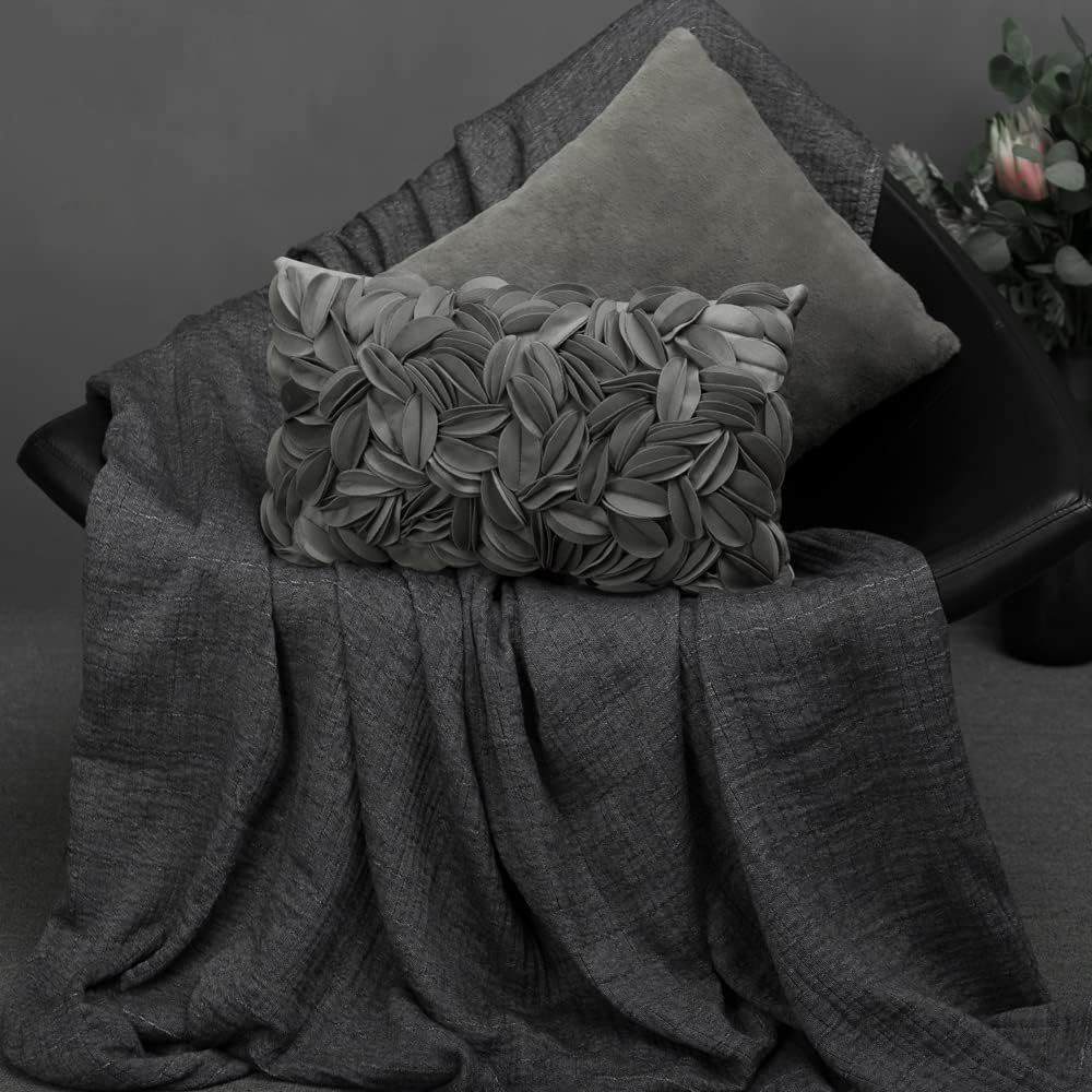 VG|dark-grey-velvet|Handmade 3D Floral Throw Pillow Cover