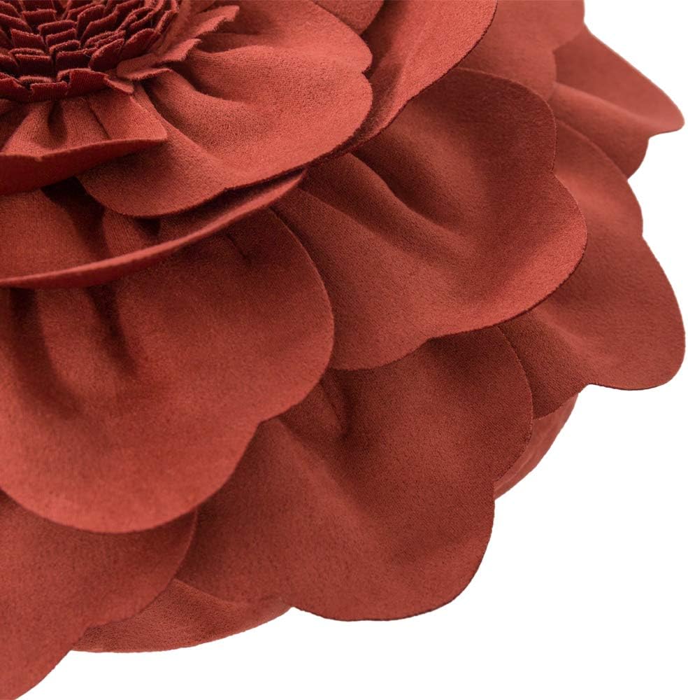VG|rust-red|Flower Throw Pillow Cover Decorative Round Pillowcase Floral Cushion for Bed Sofa Couch Car Decor