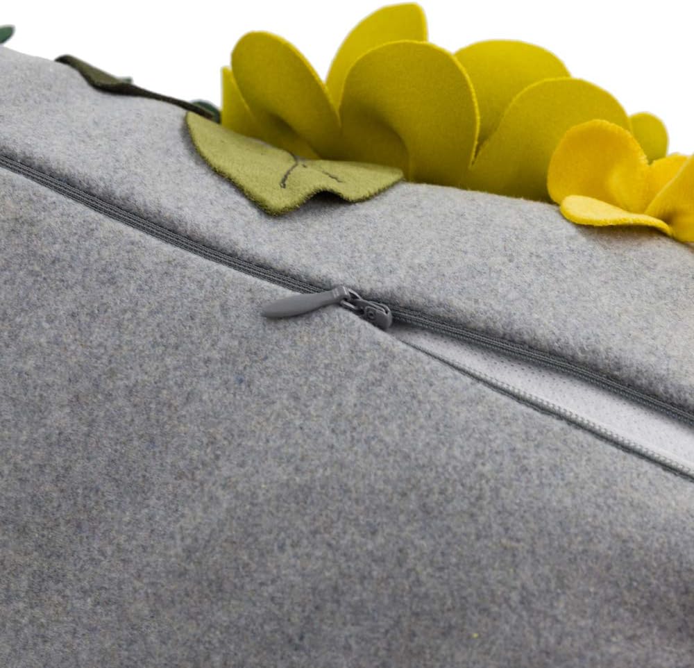VG|yellow|Decorative 3D Flower Throw Pillow Cover Handmade Floral Accent Cushion Case for Living Room Sofa Couch Chair Gray