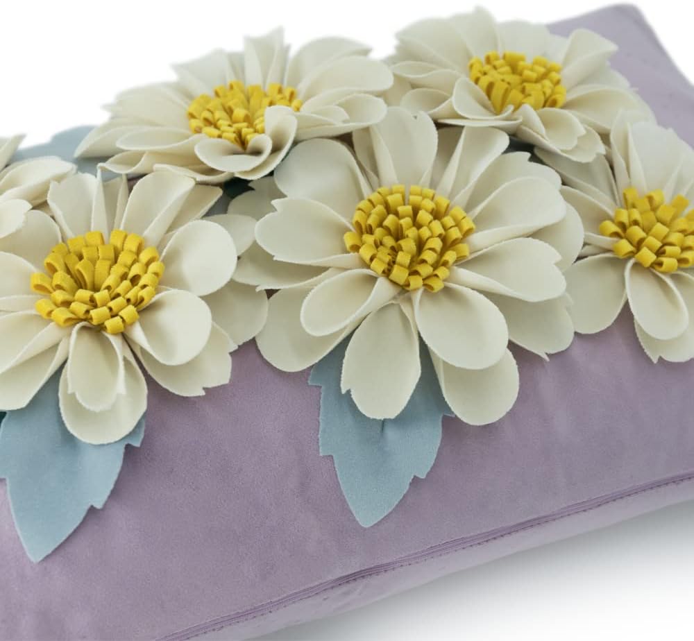 VG|purple|3D Daisy Flower Throw Pillow Cover, White