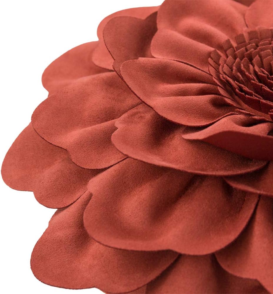 VG|rust-red|Flower Throw Pillow Cover Decorative Round Pillowcase Floral Cushion for Bed Sofa Couch Car Decor