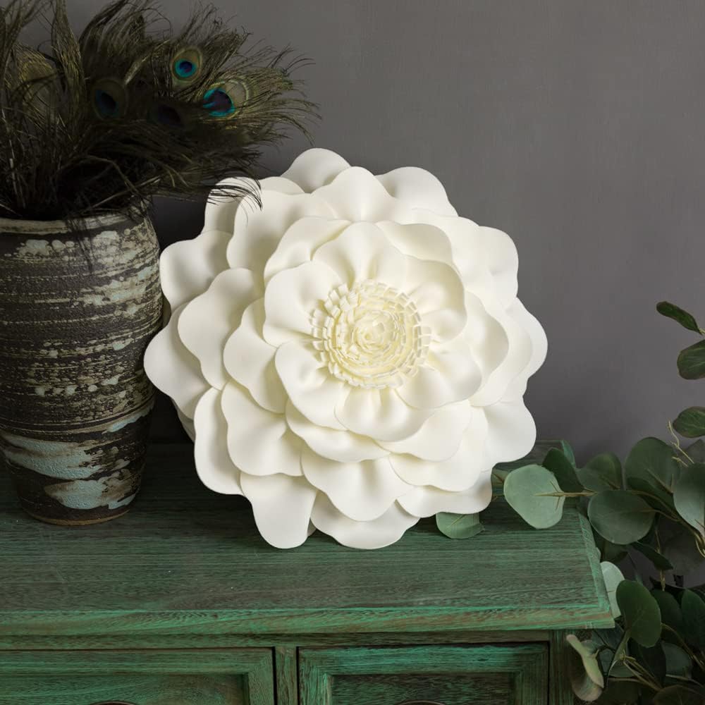 VG|cream|Flower Throw Pillow Cover Decorative Round Pillowcase Floral Cushion for Bed Sofa Couch Car Decor