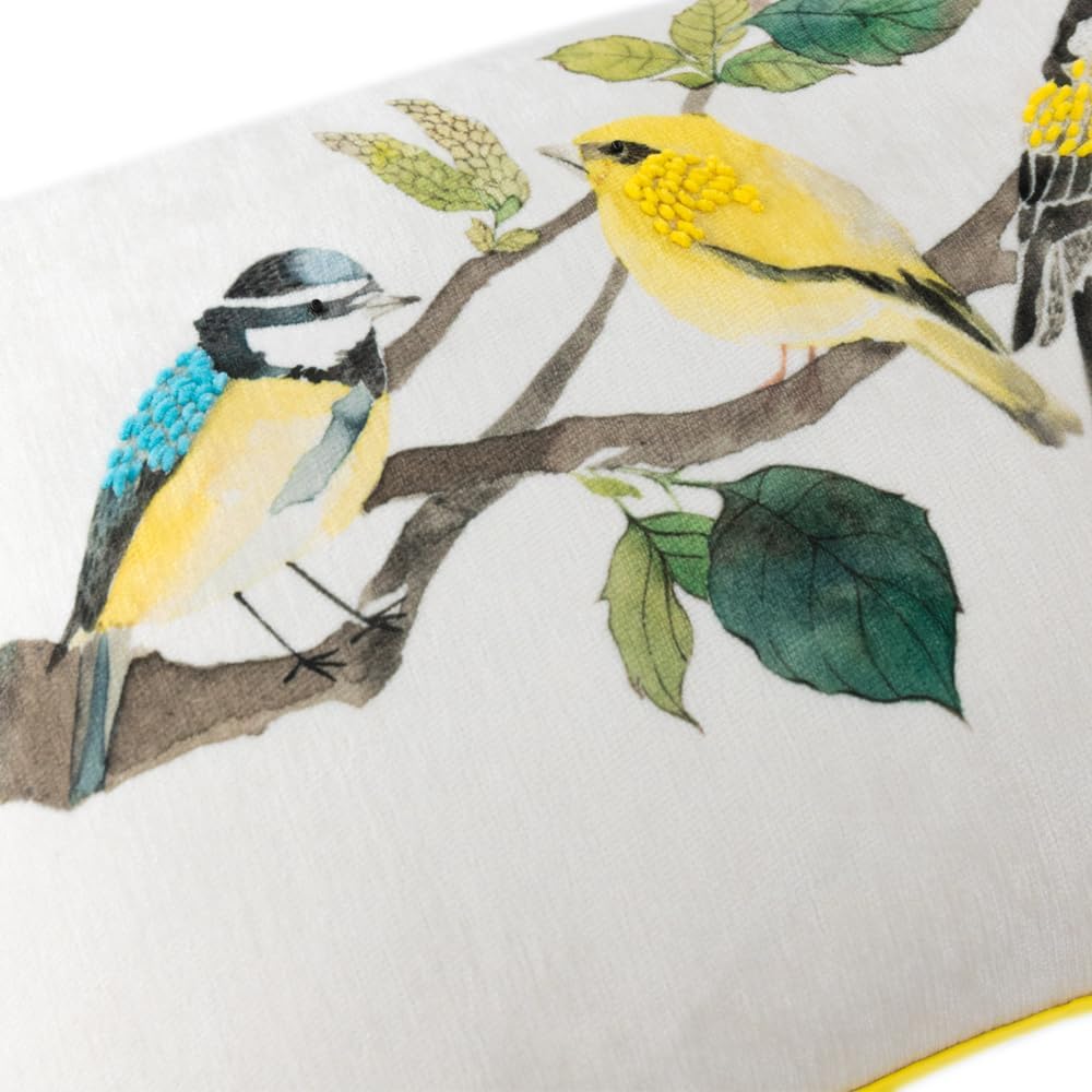 VG|aqua-yellow-beige-with-4-birds|Cute Birds Throw Pillow Cover Lumbar Accent Cushion Embroidered Pillowcase for Home Sofa Bed Living Room Dark Blue Orange Beige