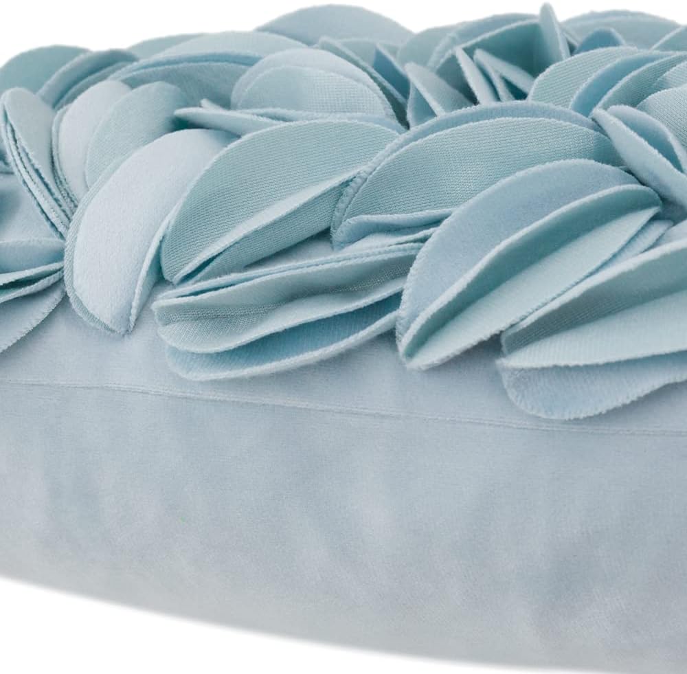 VG|light-blue-velvet|Handmade 3D Floral Throw Pillow Cover