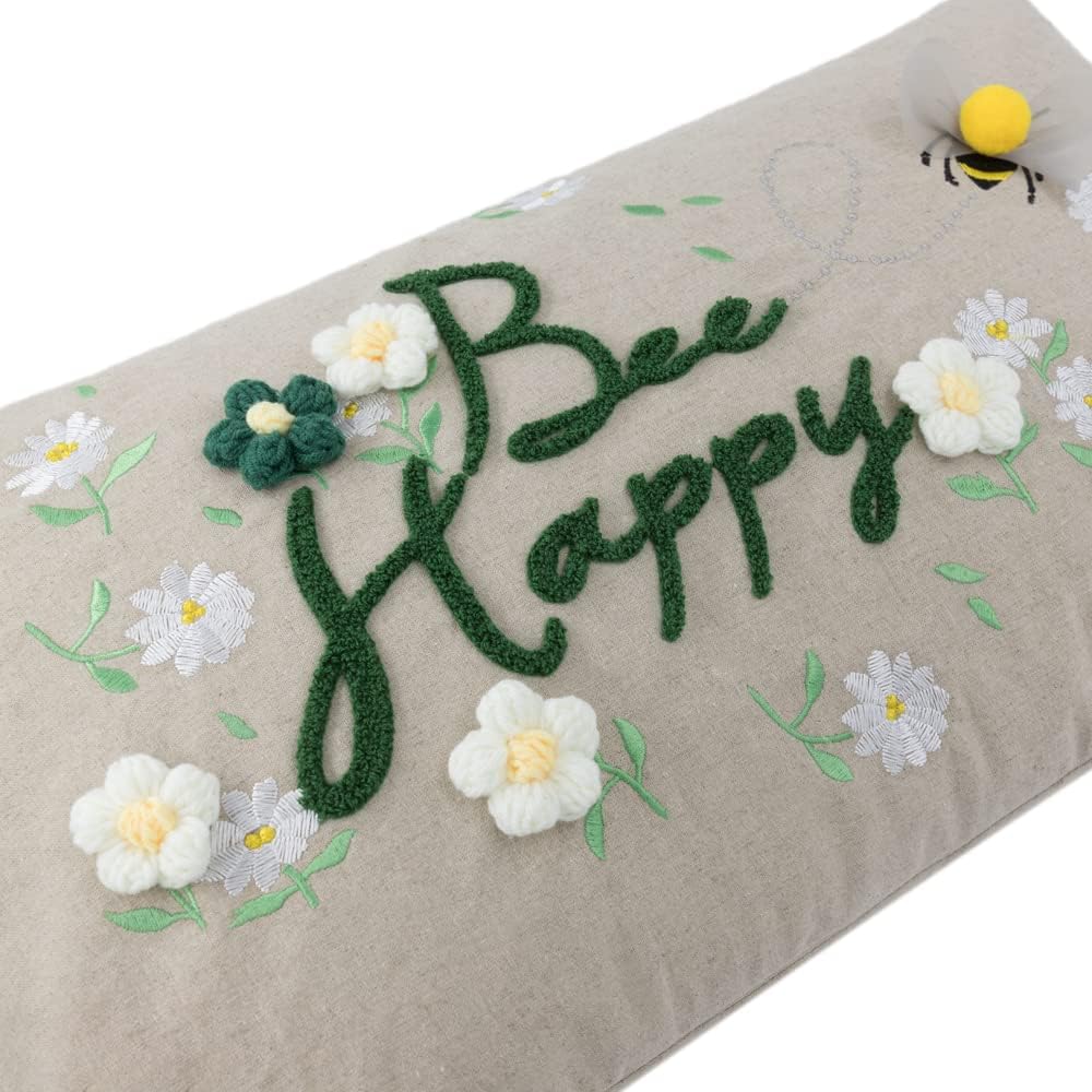VG|bee|Happy Embroidery Throw Pillow Cover