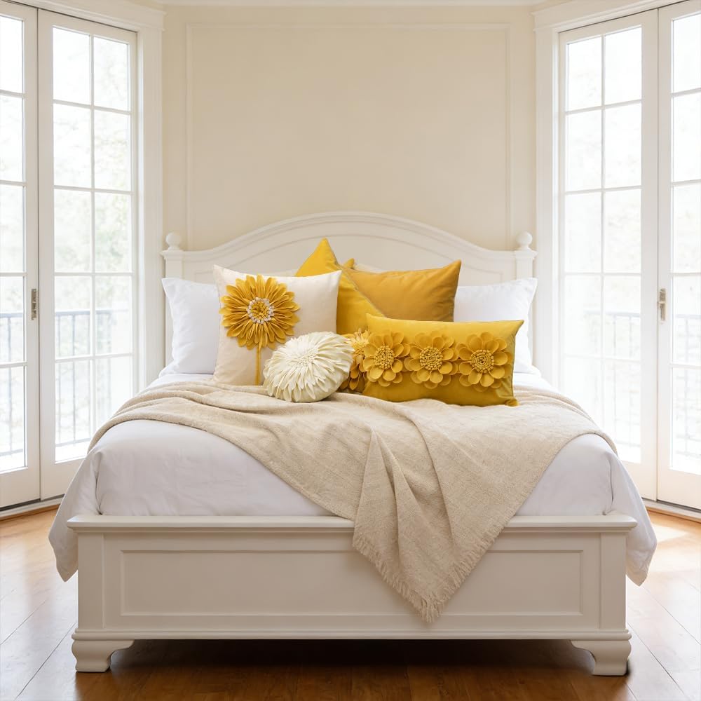 VG|yellow|3D Flower Throw Pillow Cover