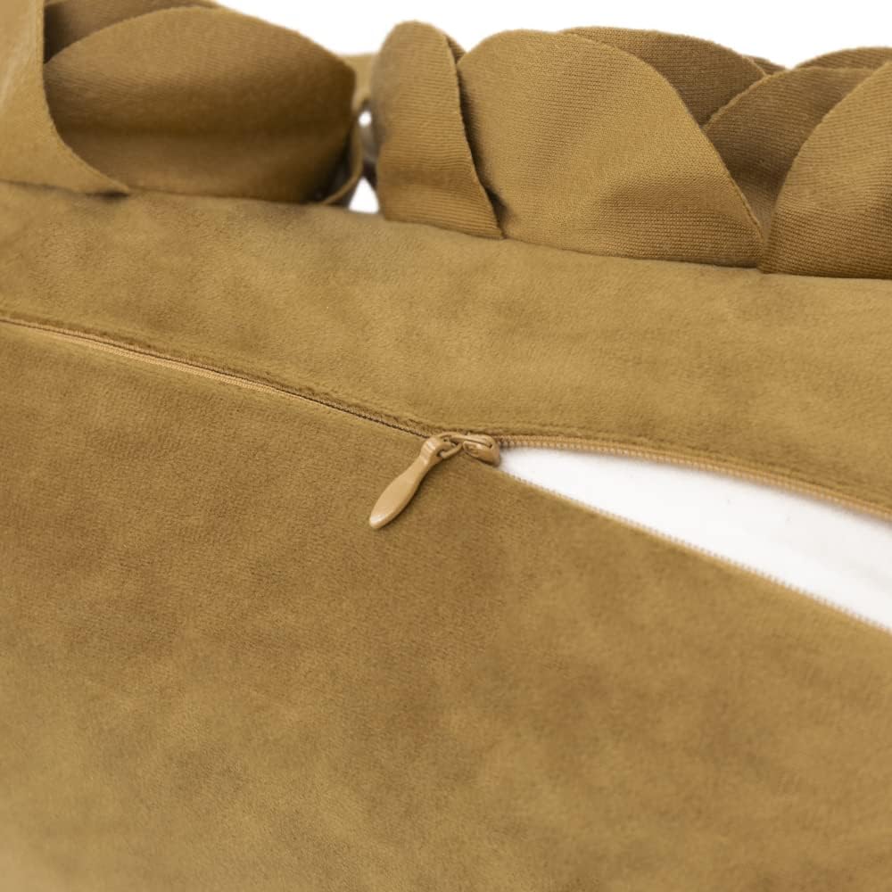 VG|golden-brown|3D Flower Throw Pillow Cover Handmade Floral Soft Velvet Lumbar Cushion for Bed Living Room Chair Couch Decor Gold