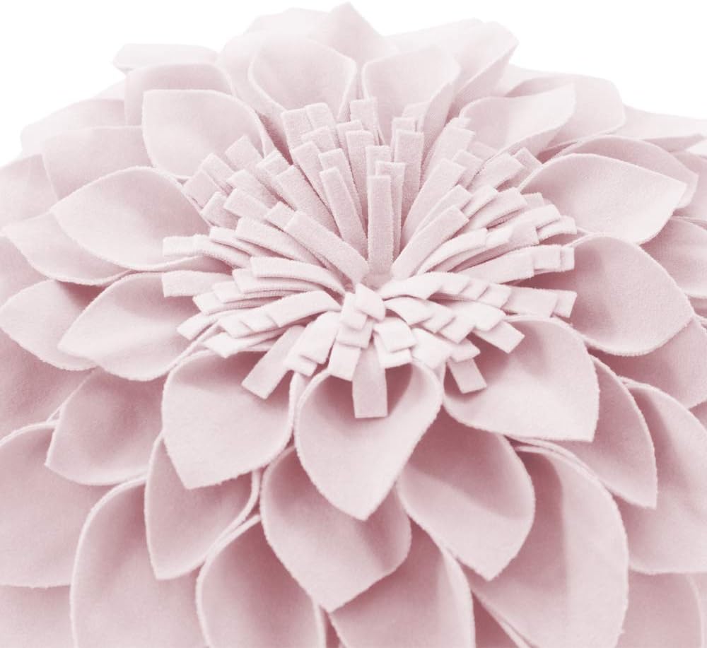 VG|light-pink|3D Flower Throw Pillow Cover Decorative Round Cushion Floral Accent Pillowcase for Bedroom Living Room Bed Couch Pink Velvet