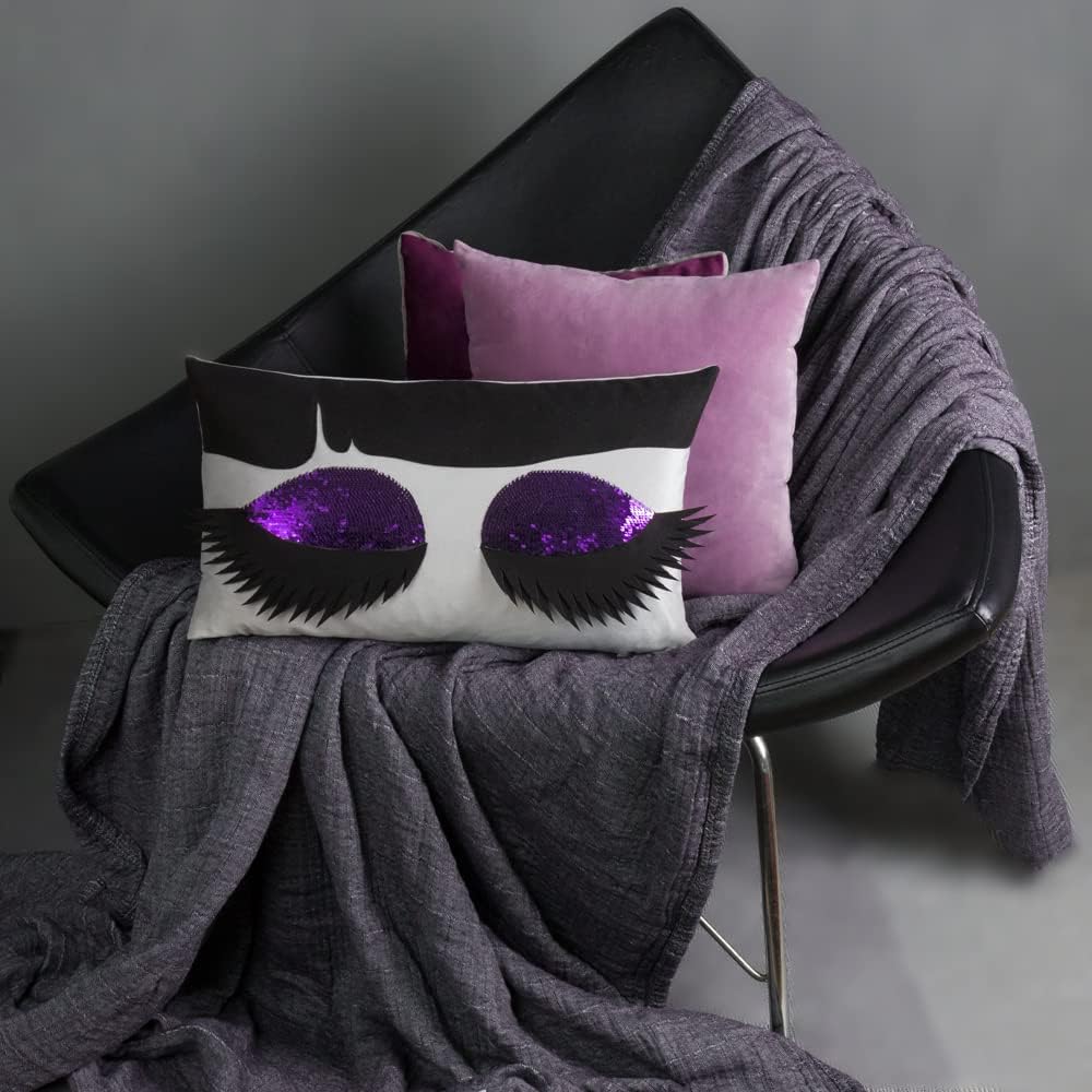 VG|purple|Long Eyelashes Sequins Throw Pillow Cover