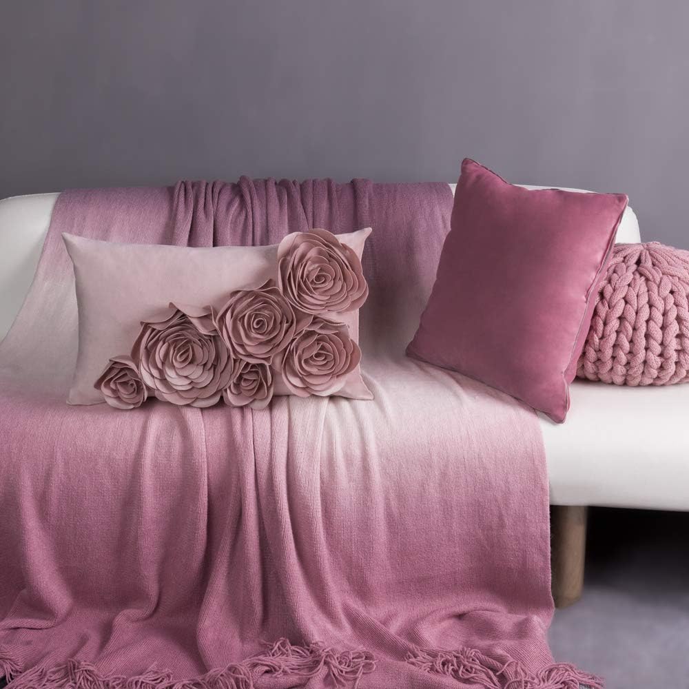VG|rose-gold|3D Flower Throw Pillow Cover Handmade Floral Soft Velvet Lumbar Cushion for Bed Living Room Chair Couch Decor Gold