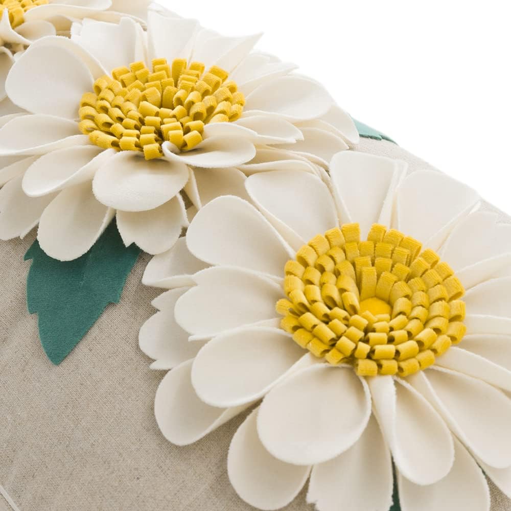 VG|3flower-white-velvet|3D Daisy Flower Throw Pillow Cover, White