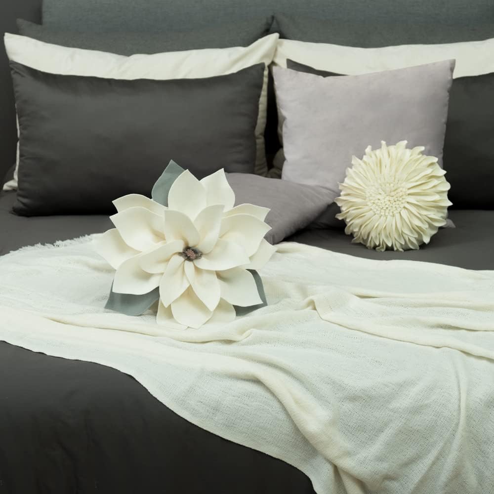 White 3D Magnolia Flower Throw Pillow - Detail 6