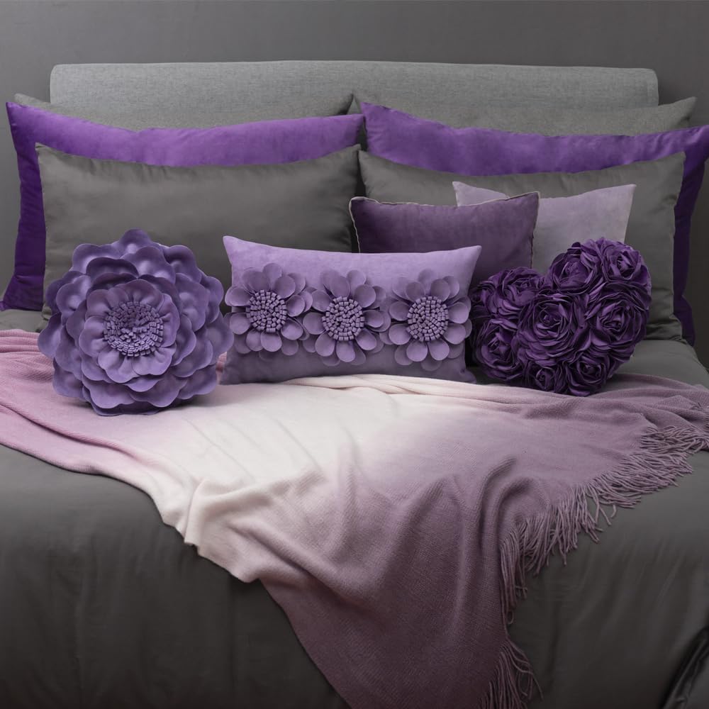 VG|purple-lilac|3D Flower Throw Pillow Cover