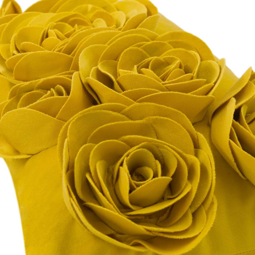 VG|yellow|3D Flower Throw Pillow Cover Handmade Floral Soft Velvet Lumbar Cushion for Bed Living Room Chair Couch Decor Gold
