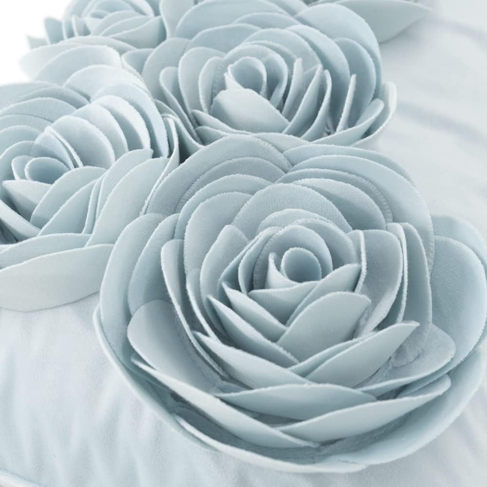 VG|sky-blue|3D Flower Throw Pillow Cover Handmade Floral Soft Velvet Lumbar Cushion for Bed Living Room Chair Couch Decor Gold