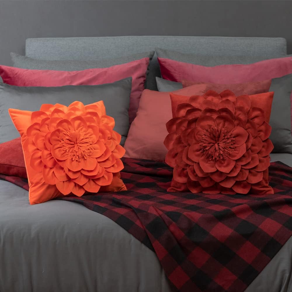 VG|dark-red,orange|3D Flower Throw Pillow Covers