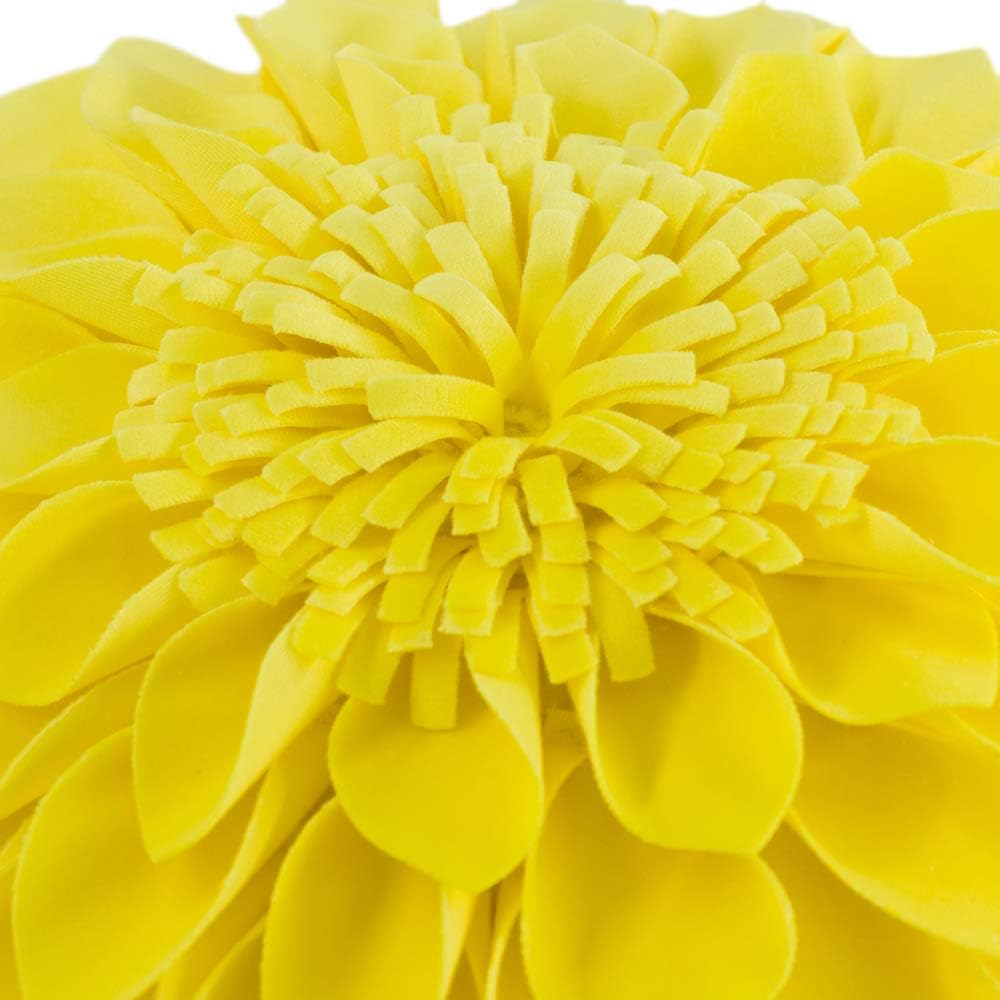 VG|light-yellow|3D Flower Throw Pillow Cover Decorative Round Cushion Floral Accent Pillowcase for Bedroom Living Room Bed Couch Pink Velvet