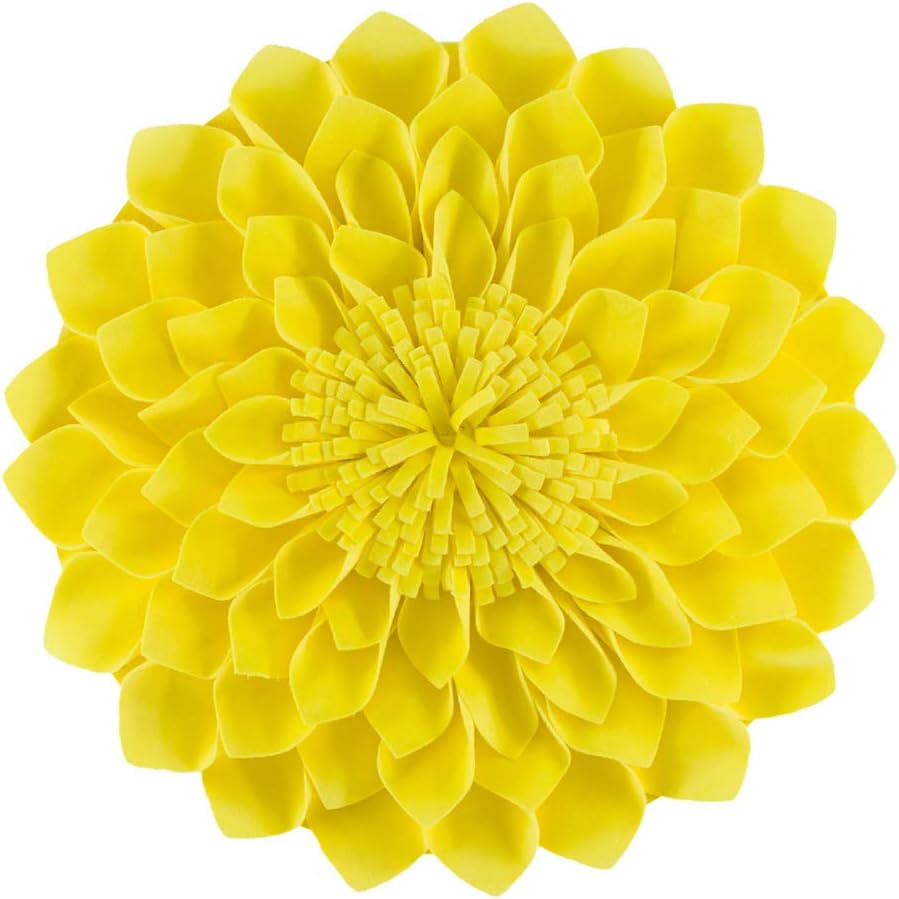 VG|light-yellow|3D Flower Throw Pillow Cover Decorative Round Cushion Floral Accent Pillowcase for Bedroom Living Room Bed Couch Pink Velvet