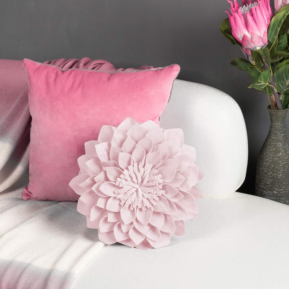 VG|light-pink|3D Flower Throw Pillow Cover Decorative Round Cushion Floral Accent Pillowcase for Bedroom Living Room Bed Couch Pink Velvet